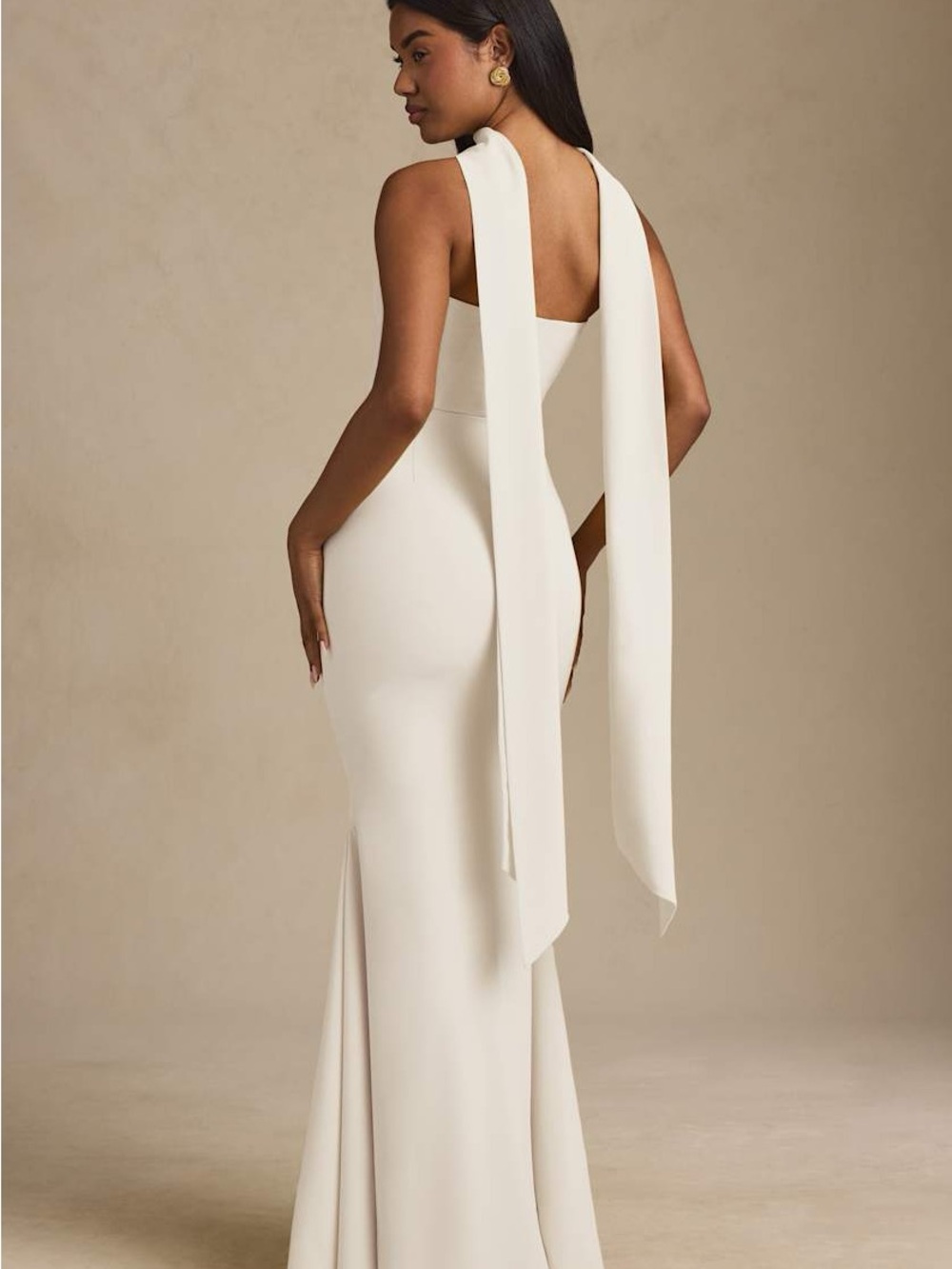 NWT Oh Polly Imogene Scarf-Detail Strapless Gown in Ivory - Picture 2 of 7